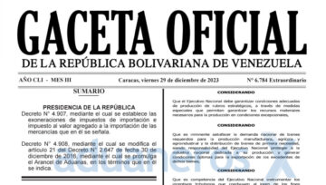 Decreto No. 4.908 Reforma Parcial del Arancel de Aduanas de Venezuela. Diciembre 29, 2023.